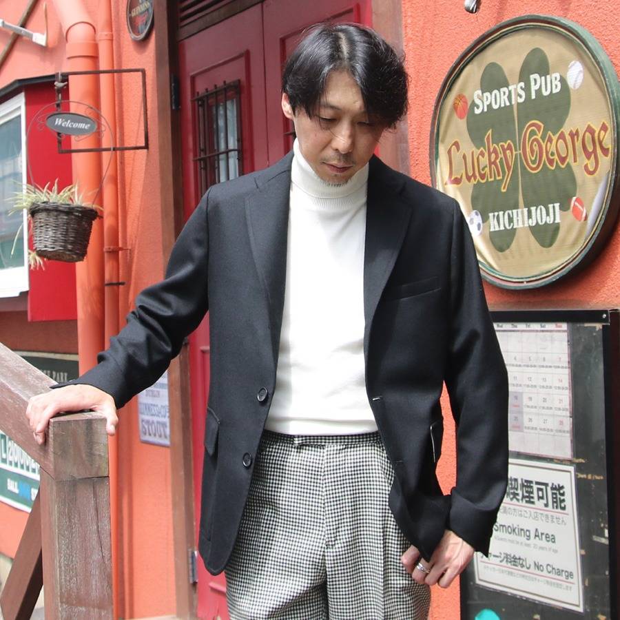  24'AW SPECIAL STYLING 2 -BARNSTORMER×ROL / [3104J] SUPER100'S SAXONY WOOL UNCONSTRUCTED JACKET (BLACK)/[1264P] SUPER100'S SAXONY WOOL MCQUEEN PANTS (HOUNDSTOOTH)