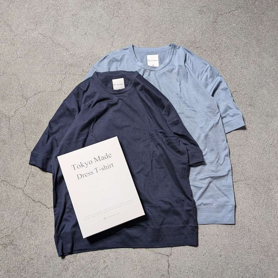 Re made in tokyo japan【Half Sleeve Wide Dress T-Shirt Indigo】